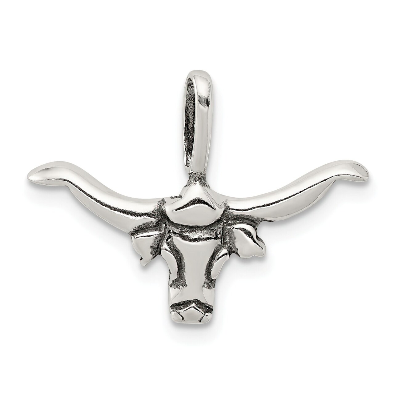 Sterling Silver Bull w/Horns Pendant Charm Jewelry 15mm x 23mm